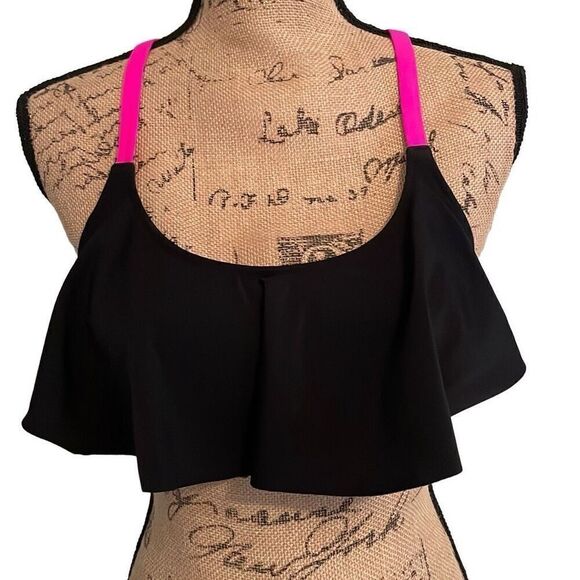 EUC PINK Victoria’s Secret Black Pink Strappy Back Removable Padding Bikini Top - Picture 2 of 8